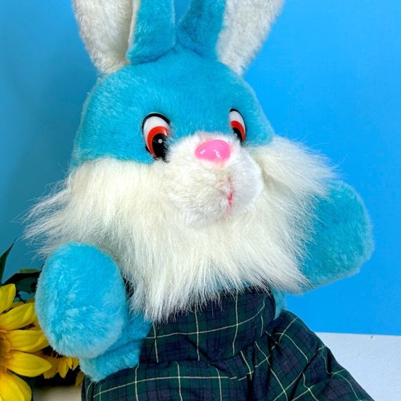 Vintage Polly Gaz Blue Bunny Rabbit In Overalls‎ 14" Plush Stuffed Animal Toy - Picture 2 of 5